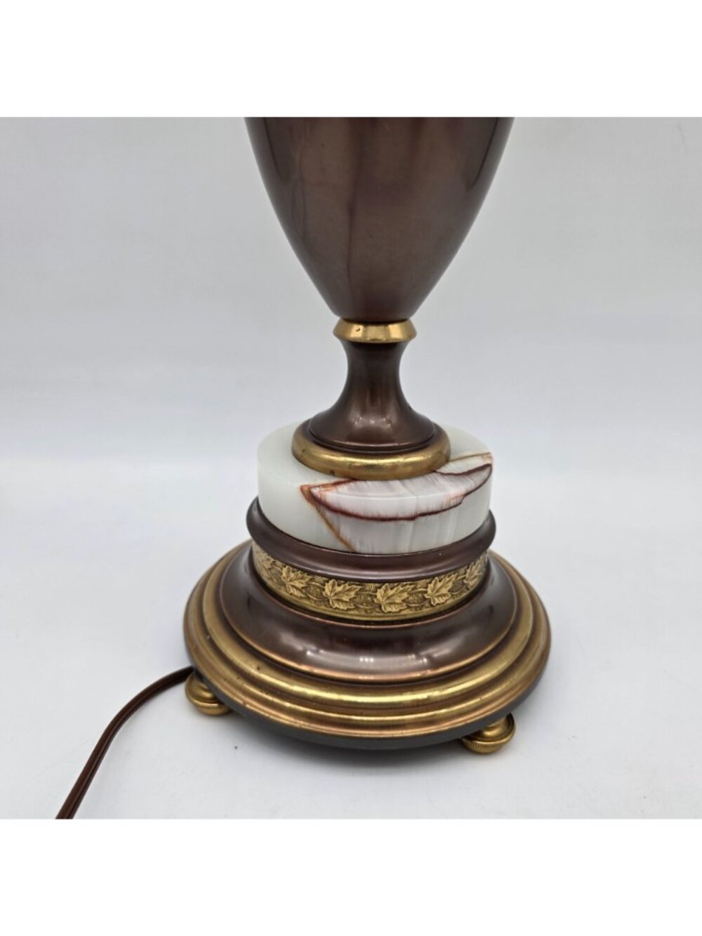 Mid Century Brass Marble Urn Torchiere Table Lamp Milk Glass Shade 25.5" - Picture 7 of 16